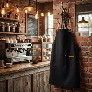 Custom Logo Unisex Cotton Bib Sleeveless Apron with Tools Pockets Breathable Washable Black