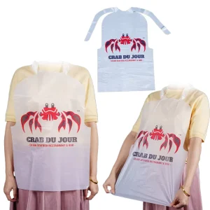 Custom Logo Unisex Disposable Seafood Restaurant Apron Plastic Apron Disposable Waterproof Oilproof Aprons Bibs