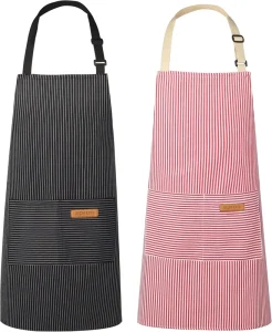 Custom Logo Unisex Striped Reusable Eco Friendly Machine Washable Sleeveless Polyester Cotton Adult Chef BBQ Apron Advertising