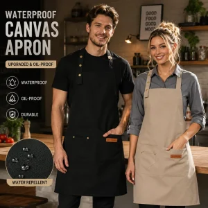Custom Logo Waterproof Canvas Barista Apron Adjustable Cross Back Work Apron for Coffee Shop Restaurant Staff