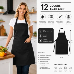Custom Logo Waterproof Polyester Apron Lightweight Kitchen Cooking Apron with Pocket for Restaurant Cafe Bakery