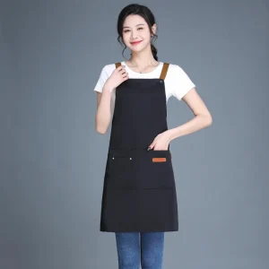 Custom Logo Waterproof Restaurants Cotton Polyester Man Woman Black Bib Kitchen Chef Cooking Waist Aprons Eco friendly