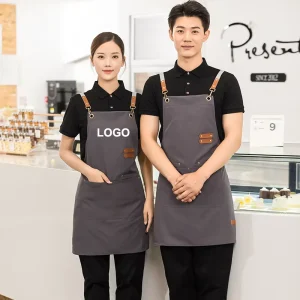 Custom Logo Waterproof Work Kitchen Canvas Apron With Pockets for Women Men Waiter Cafes Nail Beauty Hair Salon Uniform Grill