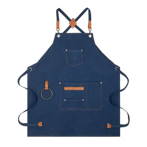 Custom Logo Women’s Chef Apron with Large Pockets Cotton Canvas Cross-Back Heavy-Duty Adjustable Work Apron Custom Size Apron