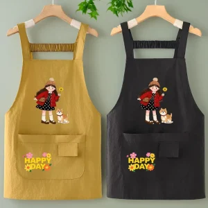 Custom Logo Women’s Sleeveless Bib Apron Reusable Waterproof Oil Proof Heavy Duty Kitchen Catering Work