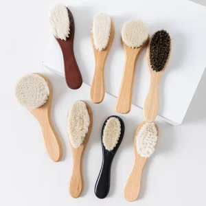 Custom Logo Wood Brush Natural Wooden Facial Cleansing Soft Goat Bristles Bushes