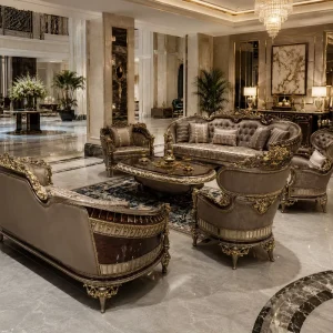 Custom Luxury Villa Hotel Lobby Classic Living Room Furniture 6 7 Seater Sofa Set with Coffee Table
