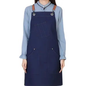 Custom Men’s Sleeveless Work Apron Polyester Cotton Canvas Logo Adjustable Waist Straps Reusable Durable Large Pockets Cafes