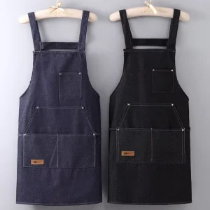 Custom No Tie Canvas Apron Logo Hospitality Hairdresser Salon Kitchen Barber Restaurant Chef Cook Denim Apron for Men and Women
