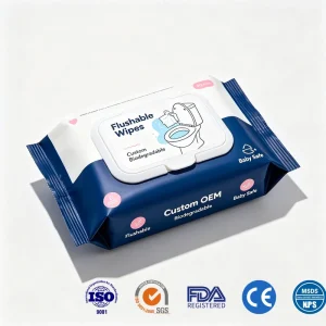 Custom OEM Flushable Wipes 80 Count Biodegradable Disposable Nonwoven Wipes Alcohol Free Gentle Cleansing Wipes for Daily Use
