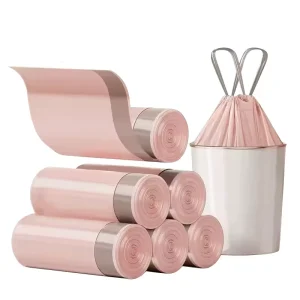 Custom PInk Disposable Drawstring Garbage Bag Household Portable Kitchen Thickened Trash Plastic Garbage Bag Roll
