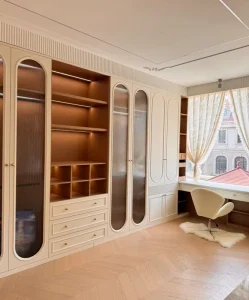 Custom Painted French Style Standalone Wardrobe for Home Bedroom Furniture MDF Door Adjustable Lighting Folding Glass Wardrobes