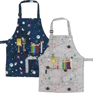 Custom Pattern Digital Printing Waterproof Art Classroom Apron with Dual Tool Two Large Pockets and Adjustable Neck Strap