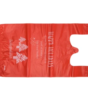 Custom Pattern Widen Handle Red HDPE Square Bottom Security Trash Bag Stand Up Style Food Waste Bag OK Compost Certified 1 Ton