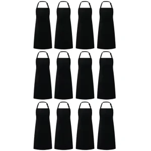 Custom Plain Long Bib Adjustable Water Resistant Printed Logo Cotton Black Polyester Cooking Kitchen Apron