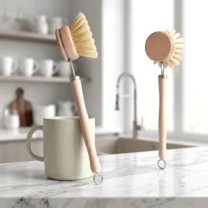Custom Plant Fiber Bristle Pot Wooden Brush Bamboo Dish Scrub Brush Kitchen Cleaning Brush Dish Scrubber Household Cleaning Tool