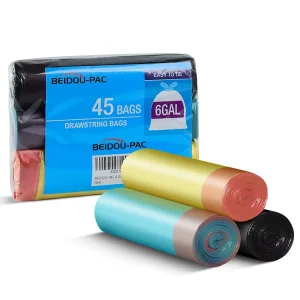 Custom Printed Custom Color Custom Logo Recycled Material Disposable Multisized Leak Proof Drawstring Trash Plastic Bags for