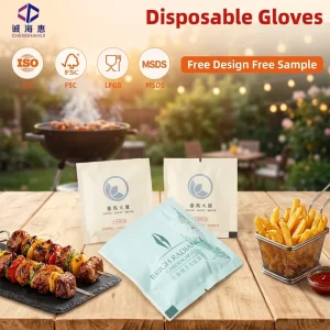 Custom Printed Disposable Gloves Individually Packed PE Plastic Gloves Food Safe Transparent Gloves