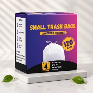 Custom Printed HDPE LDPE Drawstring Trash Bags 4 Gallon Scented Garbage Bin Liners for Household Use