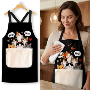 Custom Printed Home Kitchen Apron with Removable Hand Towels Waterproof BBQ Baking Cooking Chef Aprons