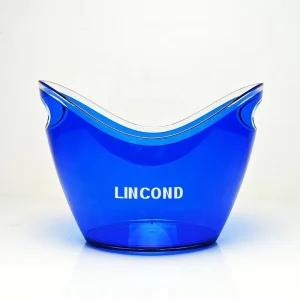 Custom Printed Logo Double-Layer Blue Oval Shaped Acrylic Ice Bucket for Parties for Beverage Tubs Household Use