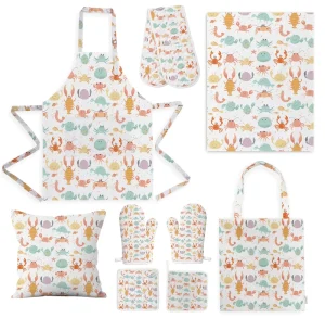 Custom Printed Reusable Durable Sleeveless Cotton Eco Friendly Lightweight Breathable Washable Aprons Tea Towels Tote Bags Oven