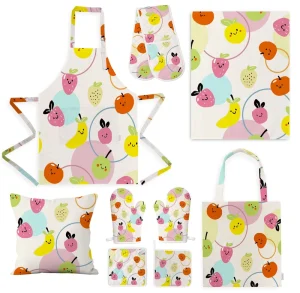 Custom Printed Reusable Durable Sleeveless Cotton Kitchen Accessories Washable Aprons Tea Towels Tote Bags Oven Mitts Cushion