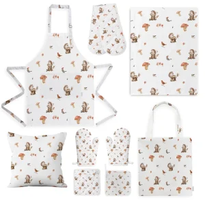 Custom Printed Reusable Durable Sleeveless Cotton Kitchen Accessories Washable Aprons Tea Towels Tote Bags Oven Mitts Cushion