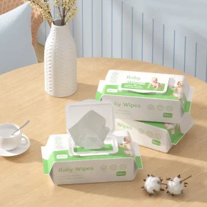Custom Private 80PCS Disposable Non woven Fabric Spunlace Green Baby Wipes Without Alcohol