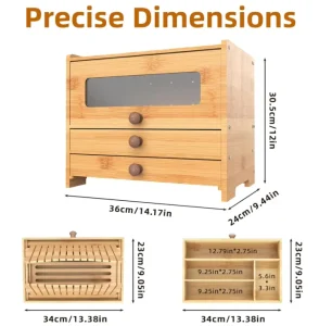 Custom Rectangle Bamboo Bread Box Modern Window Design Eco Food Storage Container 6 10L Keep Fresh Kitchen Countertop