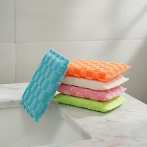 Custom Rectangle Shape High Water Absorption Kitchen Scrub Sponge Non Scratch Dishwashing Sponge
