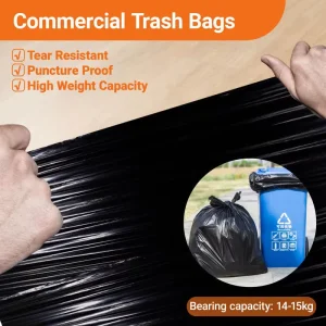 Custom Recycled Heavy Duty HDPE Black Disposable Leak Proof Heat Seal Flat Sealing Trash Bags