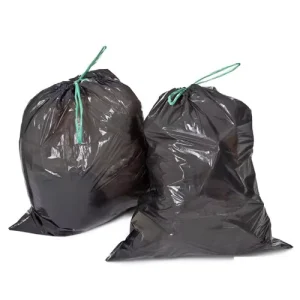 Custom Recycled PE Disposable 13 30Gallon Black Drawstring Bag Eco Friendly Plastic Drawstring Trash Garbage Bag with Tie String