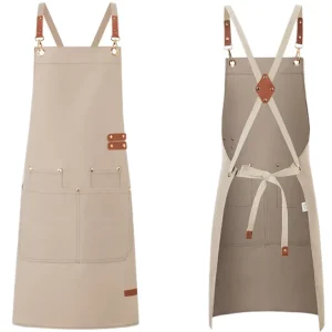Custom Restaurant Shop Waiter Work Cleaning Uniform Apron Waterproof Professional BBQ Chef Kitchen Canvas Apron with Pockets