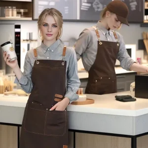 Custom Restaurant Shop Waiter Work Cleaning Uniform Apron Waterproof Professional Bbq Chef Kitchen Canvas Apron with Pockets