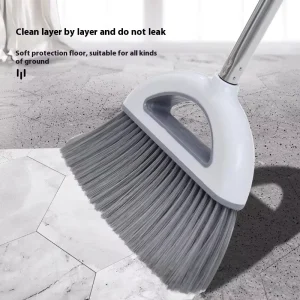 Custom Single Household Soft Plastic Broom Non Stick Fine PP Bristles Sustainable Mental Handle Living Room Sanitation Hand