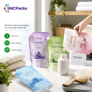 Custom Spout Pouch for Laundry Liquid Detergent Packaging Recyclable Stand up Spout Pouch for Liquid Soap