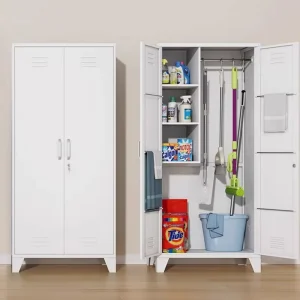 Custom Stainless Steel Cleaning Cabinet Household Broom Cleaner Storage Cabinet 2 Doors Cleaning Tools Cabinet School