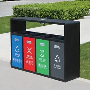 Custom Stainless Steel Outdoor Waste Bin with Open Top Structure Four Compartments Recycling Trash Bins with Lid