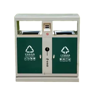 Custom Stainless Steel Recycling Bin Outdoor Double Waste Garbage Bin for Commercial Hotel Use Rectangle Standing