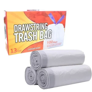 Custom Strong 13 30 45 55 60 Gallon Ecological Drawstring Garbage Dustbin Bag Bin Household Kitchen Plastic White Trash Bags