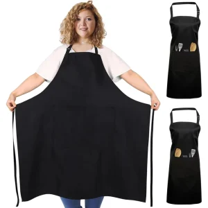 Custom Unisex Plus Size Neck Hanging Waterproof Restaurant Work Baking Apron Kitchen Cooking Chef Apron with 2 Pockets