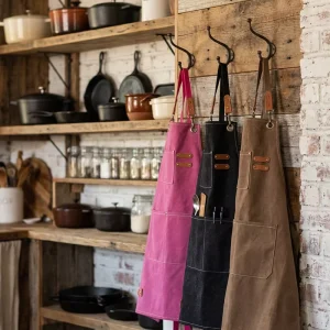 Custom Washed Canvas Cotton Bib Apron Durable for Men Barista BBQ Cooking for Kitchen Outdoor Use