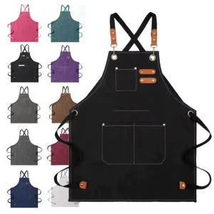 Custom Waterproof Oil proof 100% Cotton Canvas Cooking Kitchen Aprons for Men at Home, in Coffee Shops