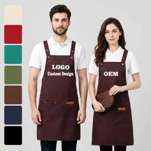 Custom Waterproof Oil proof Canvas Sleeveless Cooking Apron for Men Fashionable Style Durable Cross Back Straps Brown