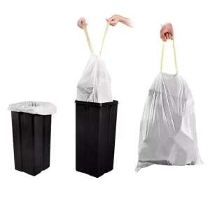 Custom White 13-Gallon HDPE Drawstring Trash Bags Tall Kitchen Drawstring Garbage Sacks PE Plastic Refuse Sacks