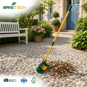 Custom Wooden Heavy Duty Steel Broomstick 2 in 1 Garden Broom Brush Rake Outdoor Use Gardening Supplies