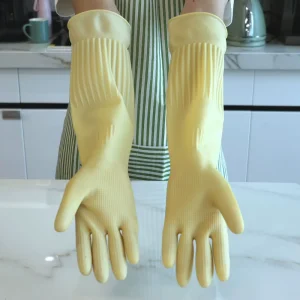 Custom logo 45cm Super extra Long Sleeve Thick Waterproof Reusable Kitchen Cleaning Natural Color Latex Household Rubber Gloves