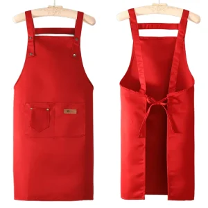 Custom logo Color 100% Polyester Red Restaurant Kitchen Chef Apron for Adult