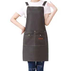 Custom logo Polyester Canvas Apron with Large Pockets Reusable for Cleaning Work